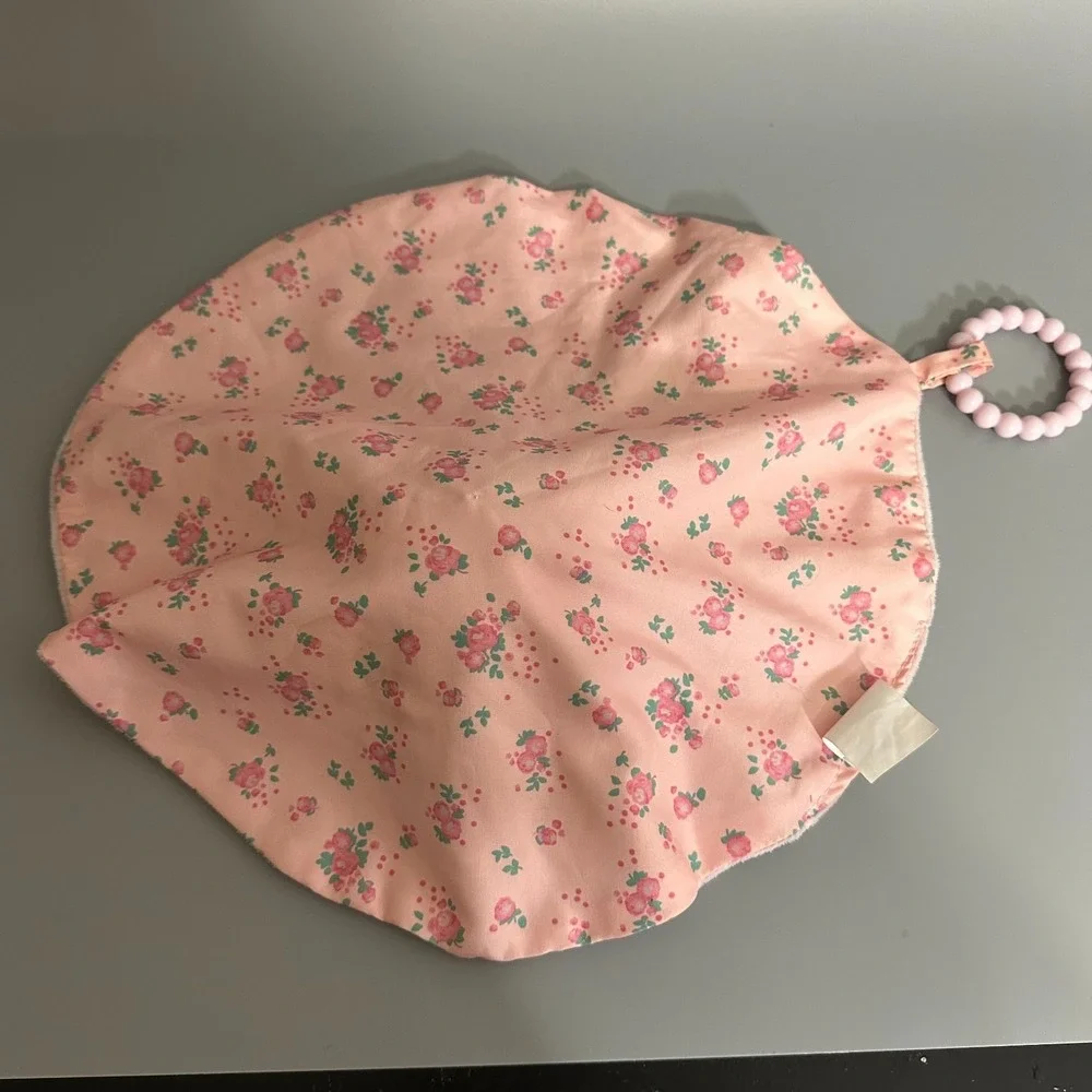 Modern‎ Baby Pink Bunny Security Blanket Floral Lovey Teether Ring MBS22-2899